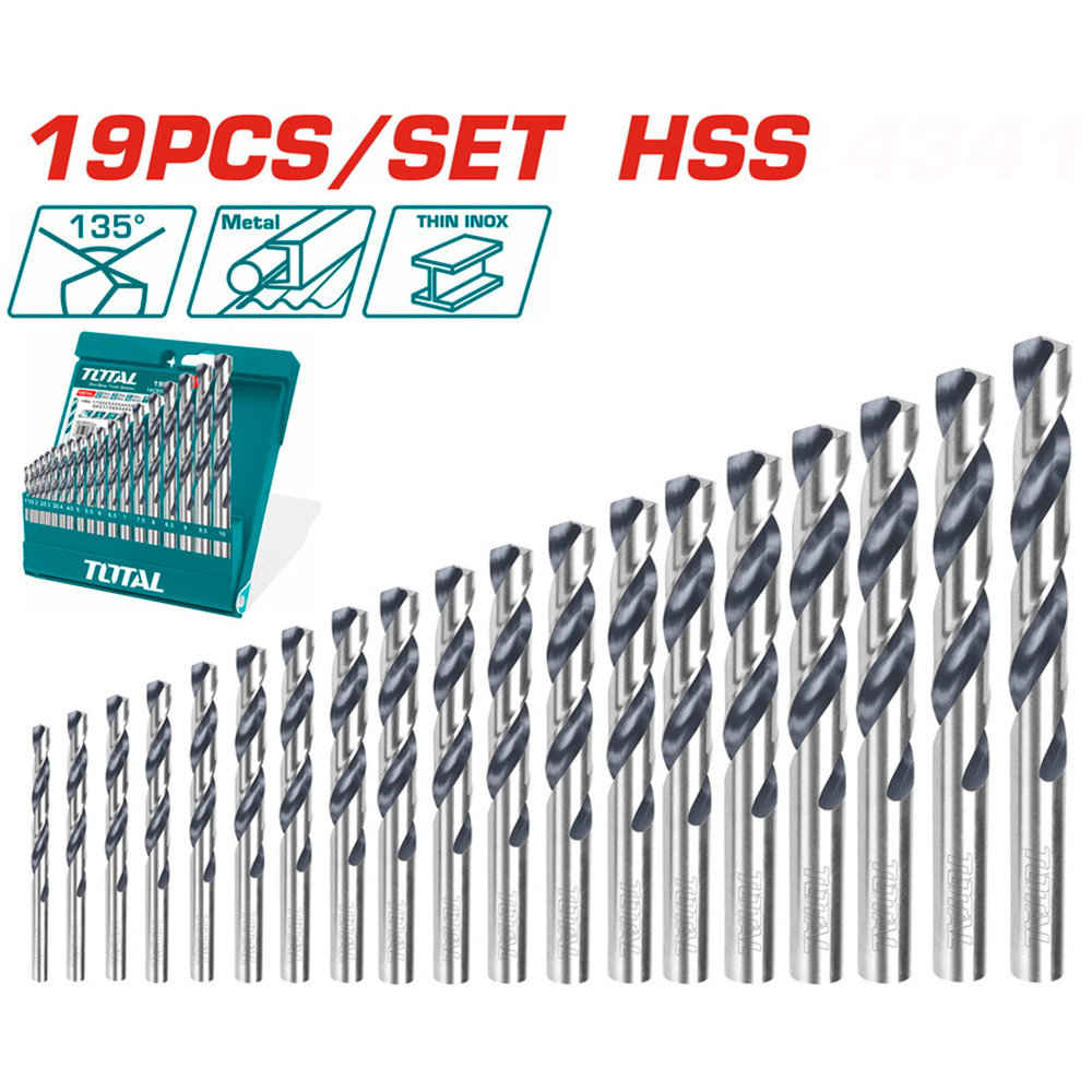 [TACSD0195] TACSD0195 jgo x 19pcs Brocas Helicoidales HSS para Metal TOTAL