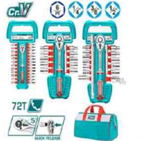 TOS23092 Jgo x57pcs Dados 1/2" + 1/4" + 3/8" con chicharraTOTAL
