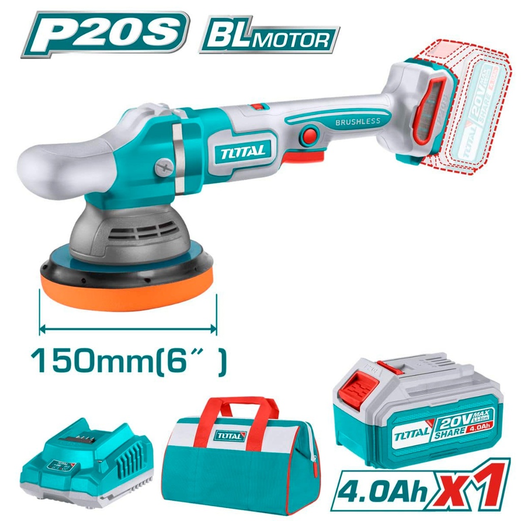 [TAPLI20151] TAPLI20151 Pulidora 6" 20V PESADA. con batería y cargador TOTAL