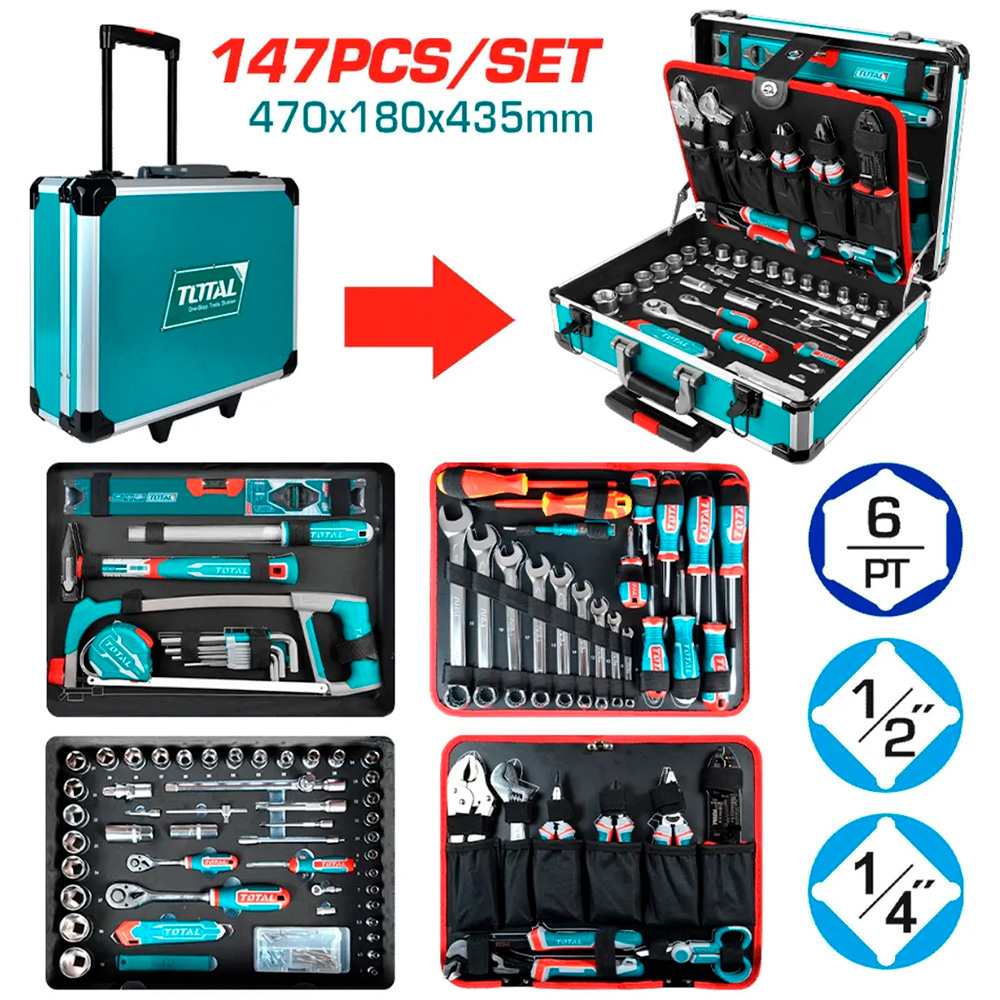 THKTHP21476 Set x 147pcs Herramientas Manuales en maleta de Aluminio TOTAL