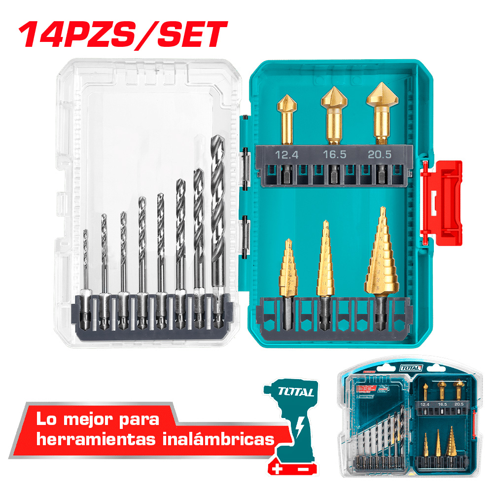 [TACSDL61401] TACSDL61401 Jgo x14pcs Brocas escalonadas y brocas TOTAL