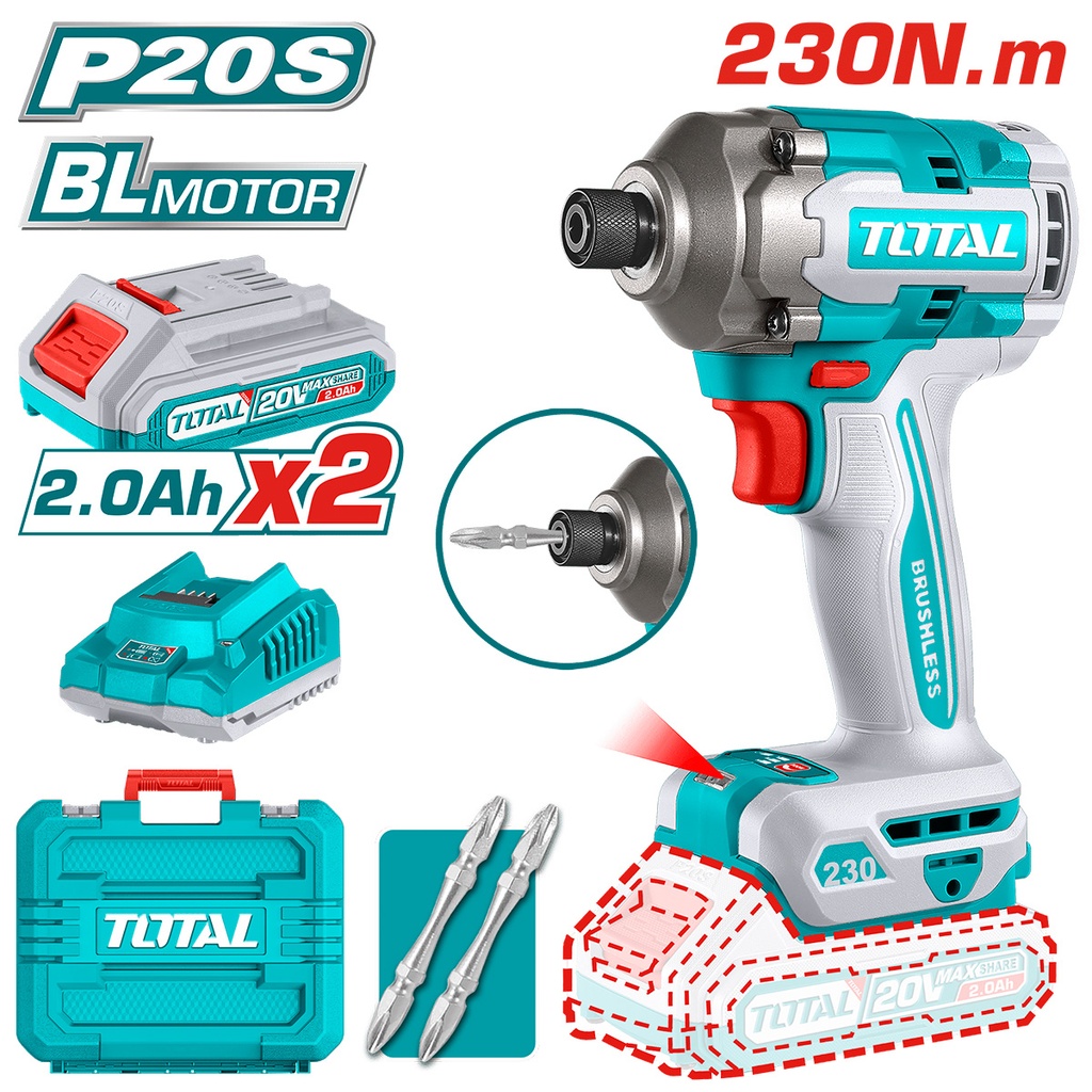 TIRLI2023 Atornillador de impacto 20v BRUSHLESS, 230N.m. total