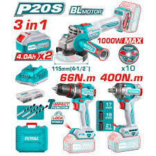 TOSLI241291 Combo Taladro, Amoladora y Llave de Impacto 20V total