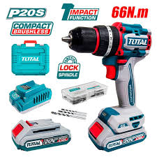 TIDLI20668 Taladro Atornillador PERCUTOR BRUSHLESS 66N.m. 20V c/ Chuck Metálico 13mm TOTAL