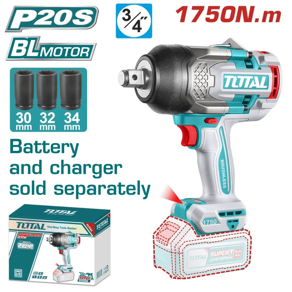 TIWLI201751  Llave de Impacto 3/4" 20V BRUSHLESS 1750N.m.  EQUIPO SOLO TOTAL