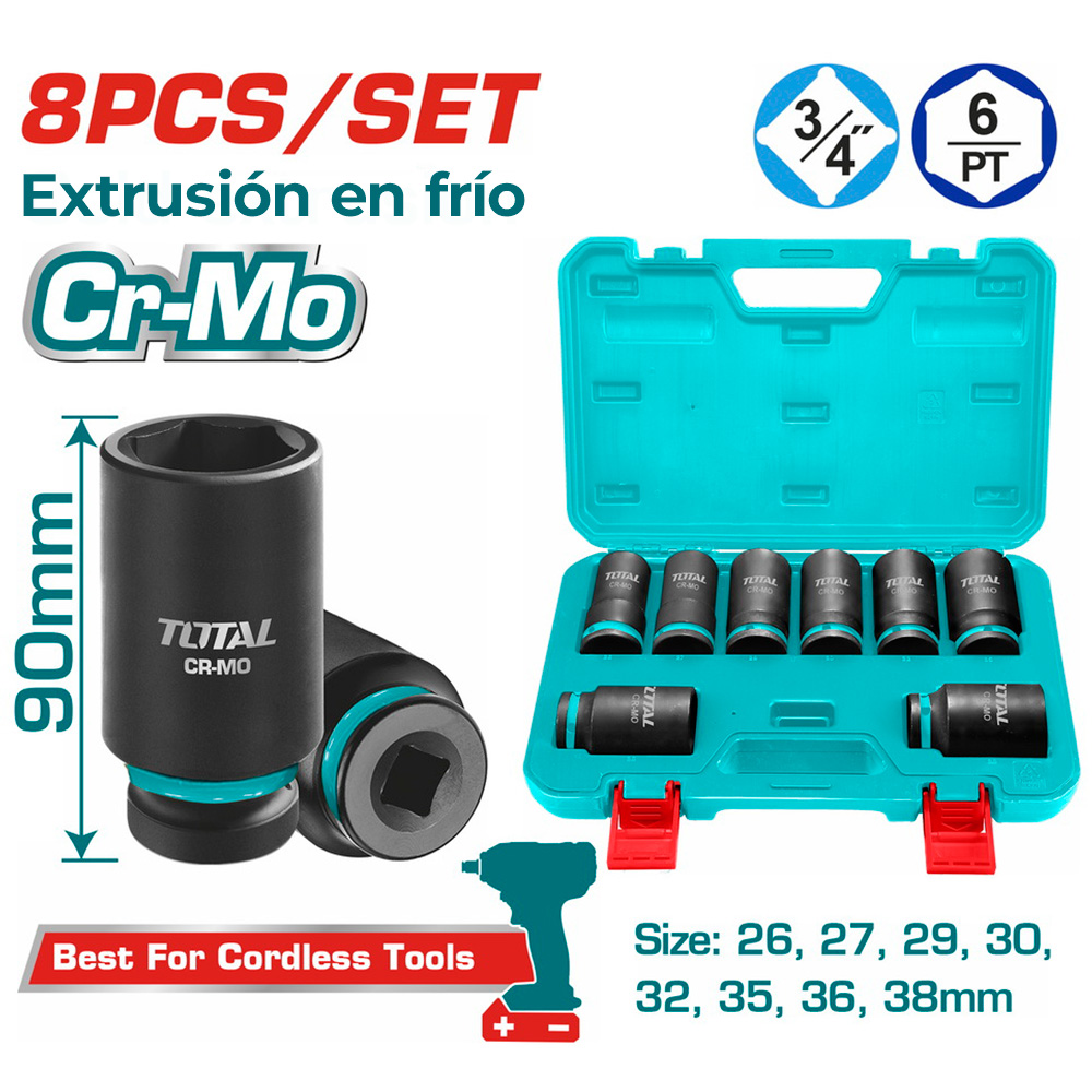 [THKISD34082L] THKISD34082L  Jgo x8pcs Dados Impacto Largos 3/4" TOTAL