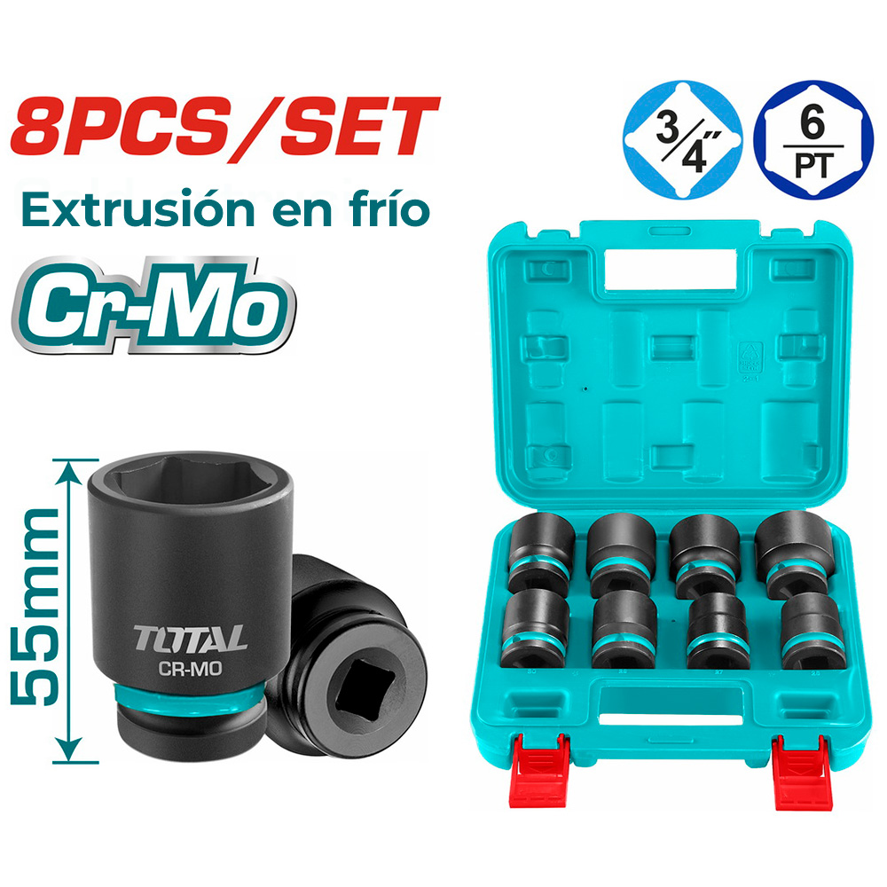 [THKISD34081] THKISD34081 Jgo x8pcs Dados de impacto 3/4" TOTAL