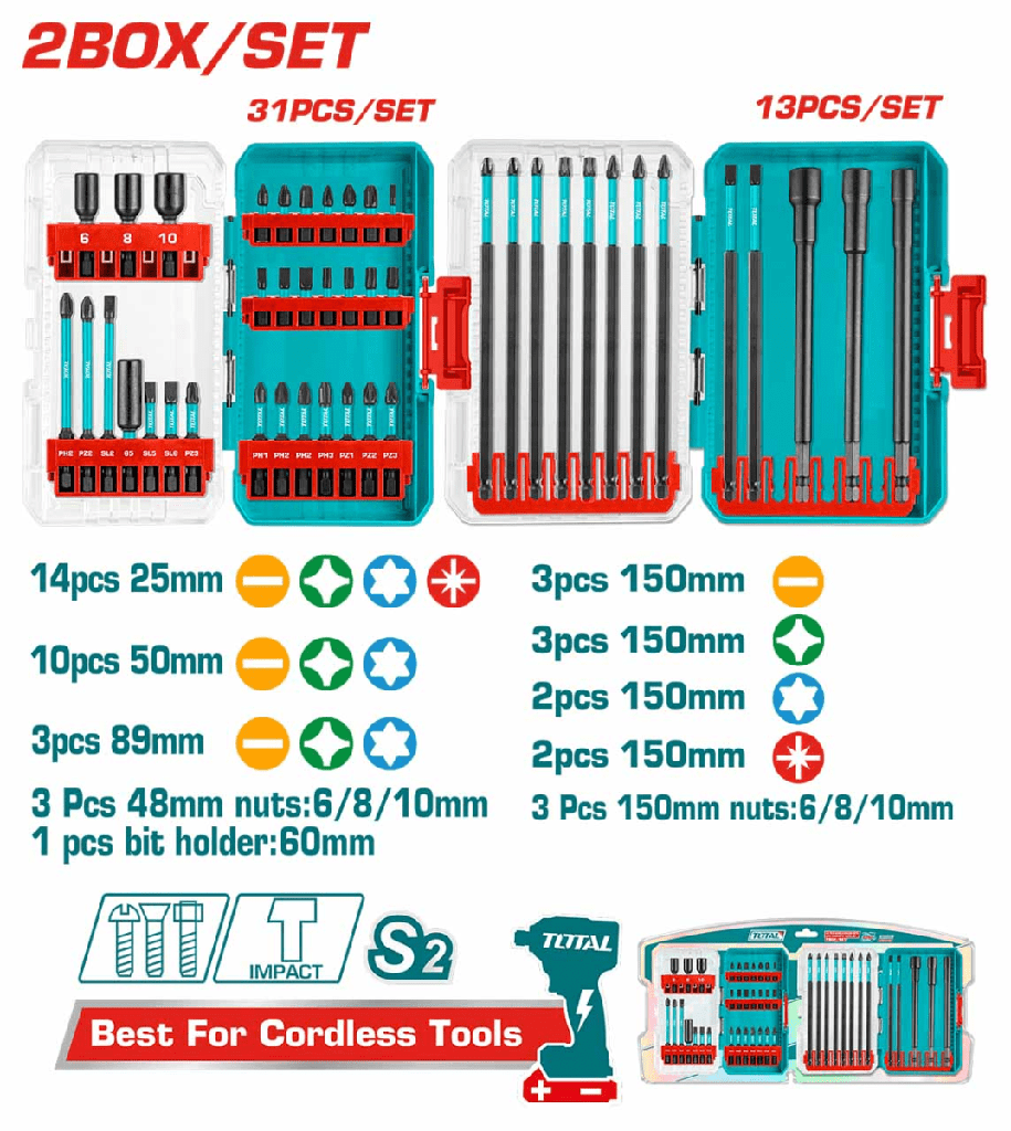 TACSDL24408 Combo de punteras de impacto cortas y largas 44pcs TOTAL