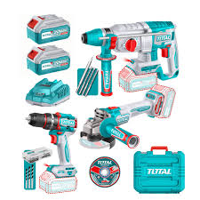 TOSLI241198 Mega Combo INDUSTRIAL Taladro + Amoladora + Rotomartillo Liviano 20V en MALETA TOTAL