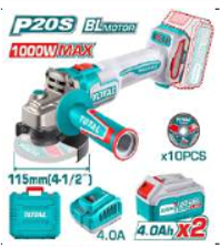 TAGLI2211532  Amoladora 4 1/2" BL 20V PESADA, con 02  baterías de 5Amp y cargador TOTAL