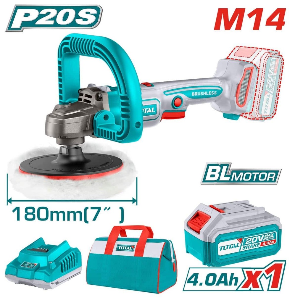 TAPLI20181 Pulidora 7" 20V, con 1 batería y cargador TOTAL