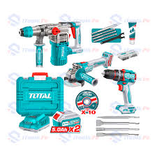 TOSLI241183 Mega Combo INDUSTRIAL Taladro + Amoladora  + Rotomartillo 20V en MALETA TOTAL