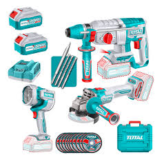 TOSLI250183 Mega Combo Rotomartillo + Amoladora +  Linterna 20V TOTAL