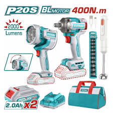 TOSLI240961  Mega Combo Llave de Impacto 1/2" 400N.m. +  Linterna de trabajo 20V + Dados de impacto TOTAL