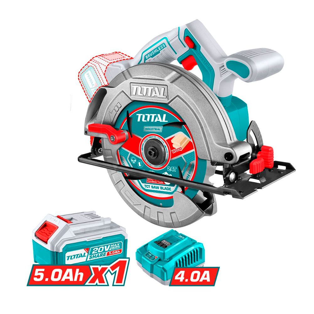 [TSLI18513] TSLI18513 Sierra circular 7" 20v con 1 Batería de 5amp y  Cargador TOTAL