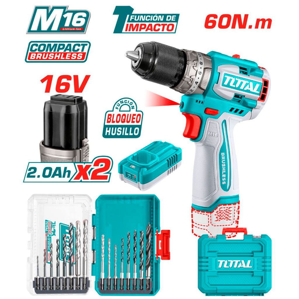 [TOSLI241199] TOSLI241199 Mega Combo Taladro 16V  con kit de brocas TOTAL