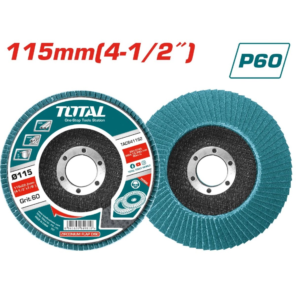 TAC641152 DISCO FLAP 4-1/2" 115MM P60 Zirconium P/  Metal TOTAL