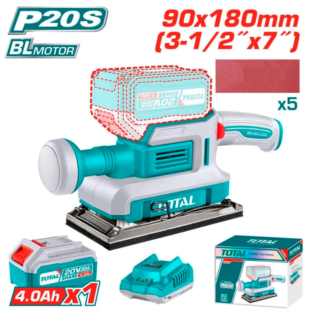 [TFSLI20311] TFSLI20311 Lijadora rectangular 20V, con batería 4amp y cargador TOTAL