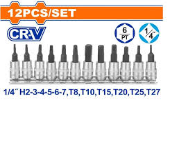 WST2414 Jgo x12pcs Dados 1/4" con punta Torx + Hex WADFOW