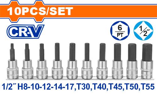 [WST1412] WST1412 Jgo x12pcs Dados 1/2" con punta Torx + Hex WADFOW