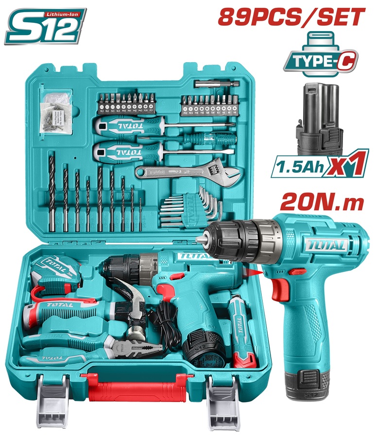 [THKTHP10892] THKTHP10892 Set de Herramientas con Atornillador 12v con 89Pcs TOTAL
