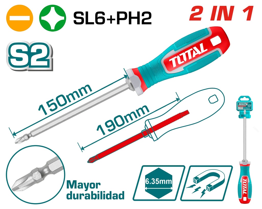 THT250266 Desarmador largo 2 en 1 - TOTAL
