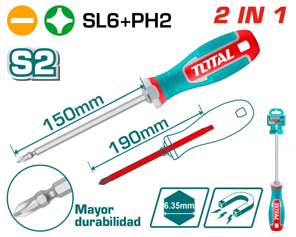 THT250266 Desarmador largo 2 en 1 - TOTAL