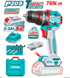 TIDLI20768 Taladro Atornillador PERCUTOR BRUSHLESS 76N.m. 20V c/ Chuck Metálico 13mm TOTAL