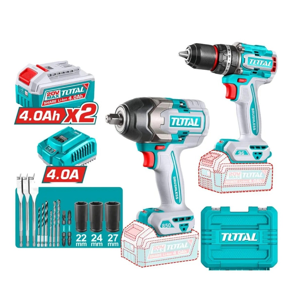 TOSLI250586 Combo Llave de Impacto 850N.m. + Taladro 96N.m. TOTAL