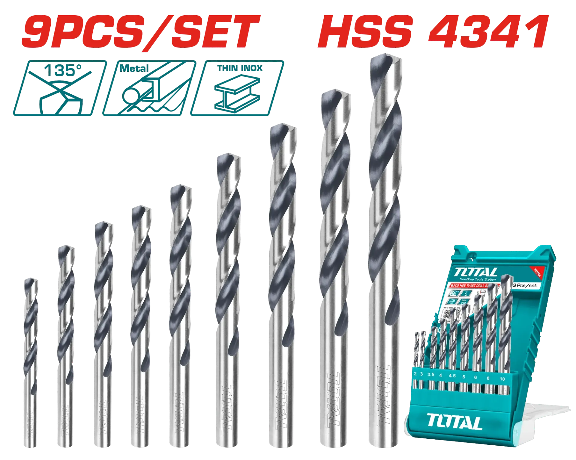TACSD0095 Broca para metal 9 pcs TOTAL