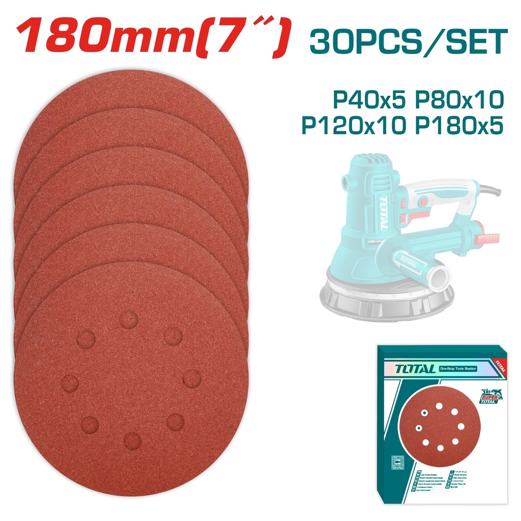 TAC180030  Jgo x30pcs Lija Redonda 7" - TOTAL