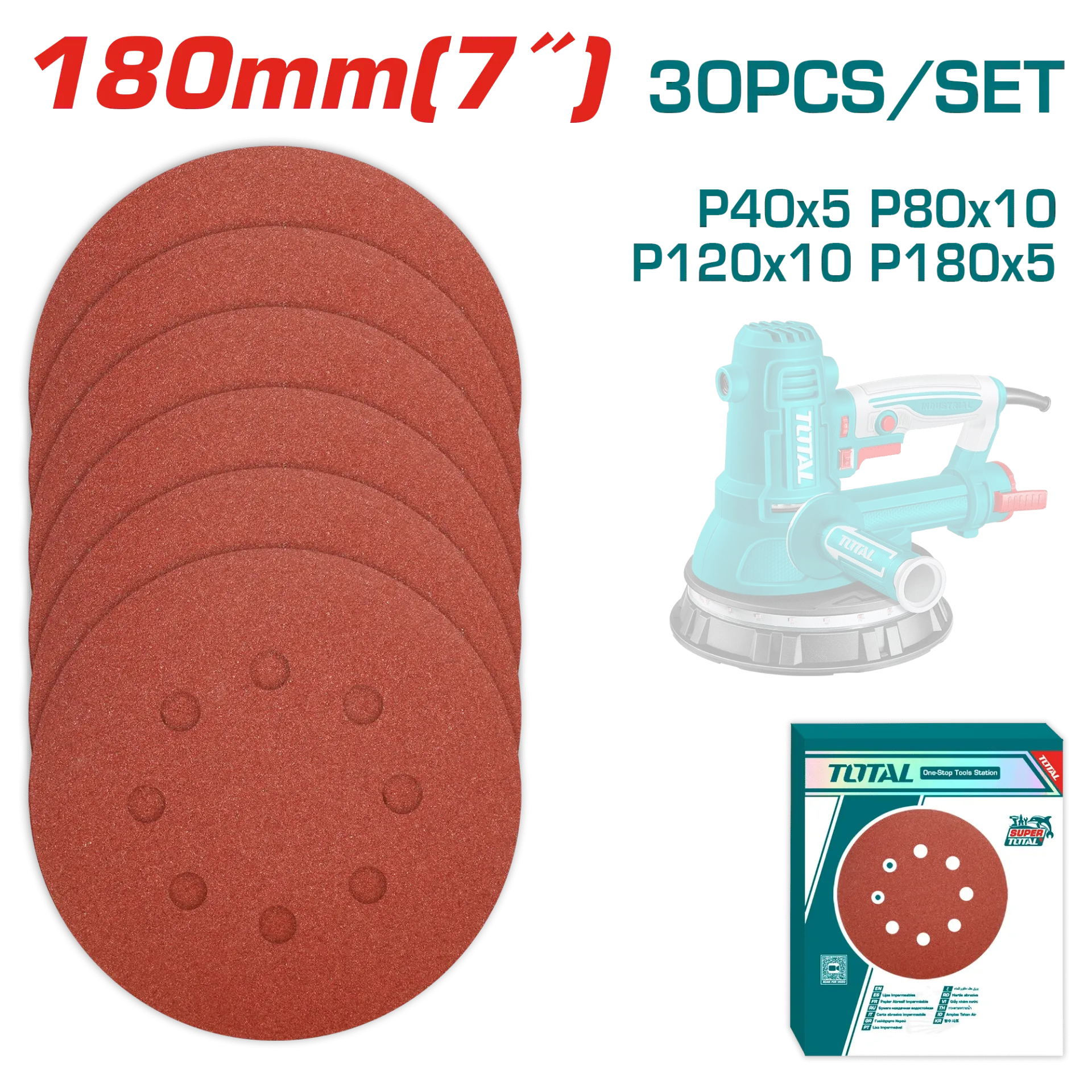 TAC180030  Jgo x30pcs Lija Redonda 7" - TOTAL