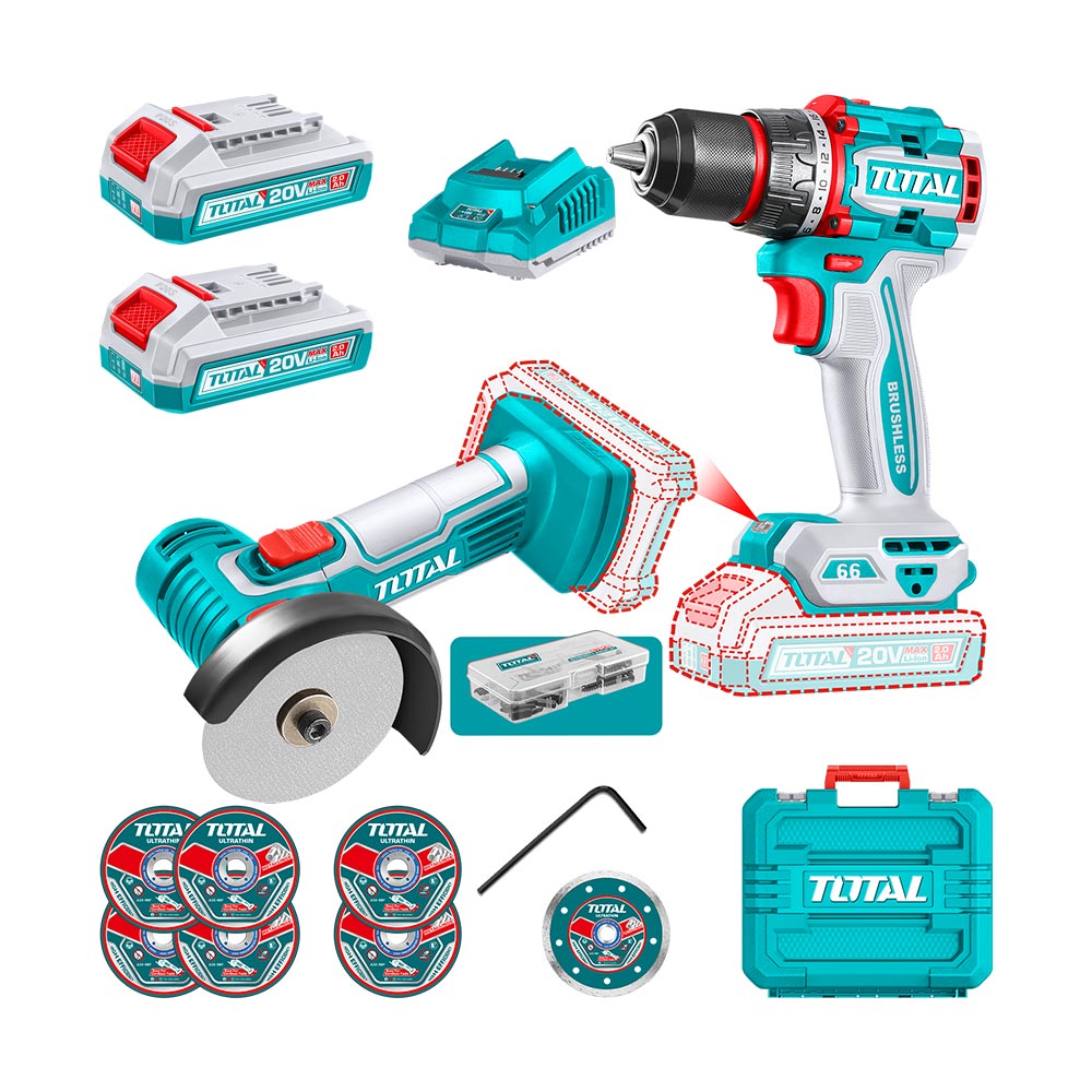 TCKLI20766 Combo Taladro 66N.m. y Amoladora 3" 20V TOTAL
