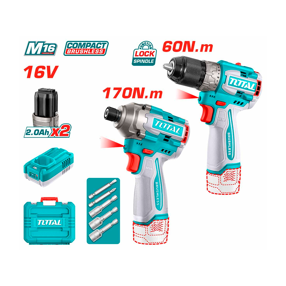 [TOSLI240968] TOSLI240968 Combo de Atornillador + Atornillador de Impacto 16V TOTAL