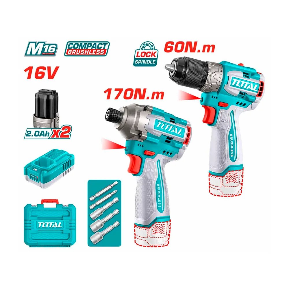 TOSLI240968 Combo de Atornillador + Atornillador de Impacto 16V TOTAL
