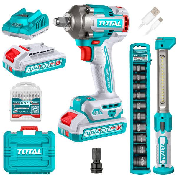 [TOSLI23056] TOSLI23056 Mega Combo  Llave de Impacto 405N.m. 20V + Dados Impacto + Lámpara