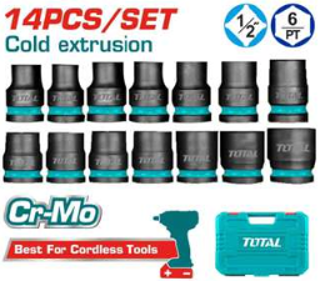THISTD12141 Jgo x14pcs Dados Impacto 1/2" TOTAL