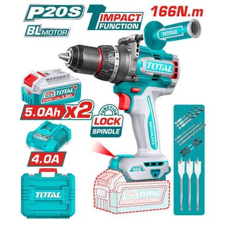 TIDLI201668 Taladro Atornillador PERCUTOR BRUSHLESS 166N.m. 20V c/ Chuck Metálico 13mm