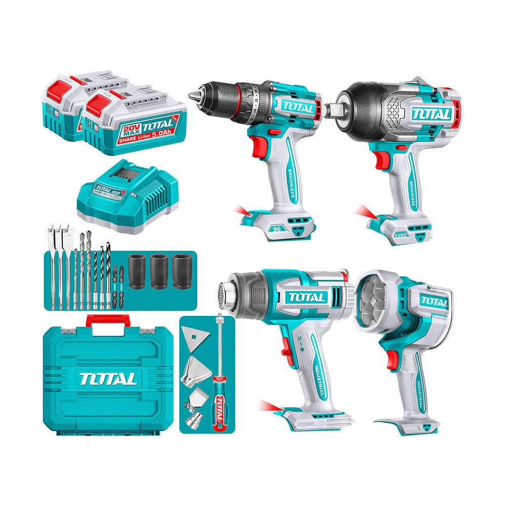 [TOSLI250608] TOSLI250608 Mega Combo Llave de Impacto 1350N.m. + Llave de Impacto 96N.m. + Pistola de Calor + Lámpara 20V