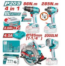 TOSLI251082 Combo 4pcs taladro de impacto + atornillador de impacto + sierra circular + lámpara inalámbrica