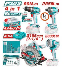 TOSLI251082 Combo 4pcs taladro de impacto + atornillador de impacto + sierra circular + lámpara inalámbrica