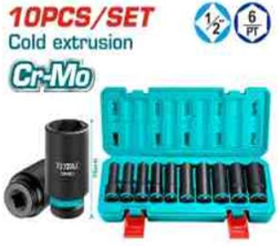 THKISD12102L Jgo. 10 pcs Dados largos de impacto 1/2" TOTAL TOTAL