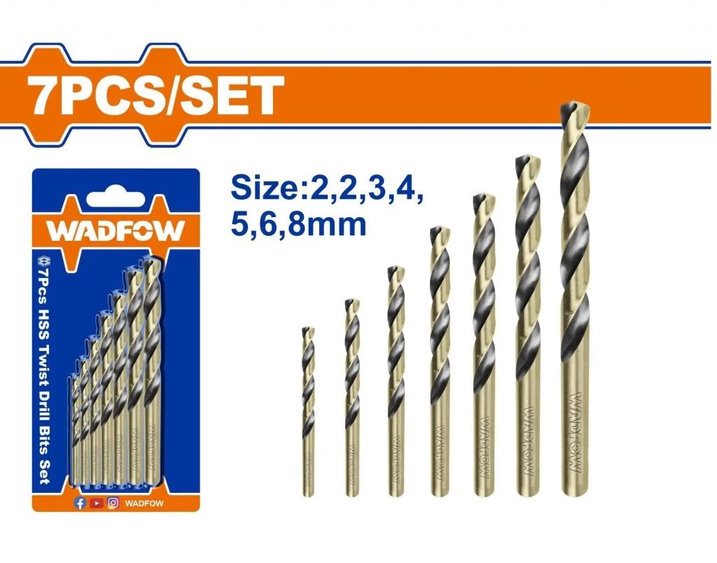 WTD3K01 Jgo x 7pcs brocas helicoidales HSS WADFOW