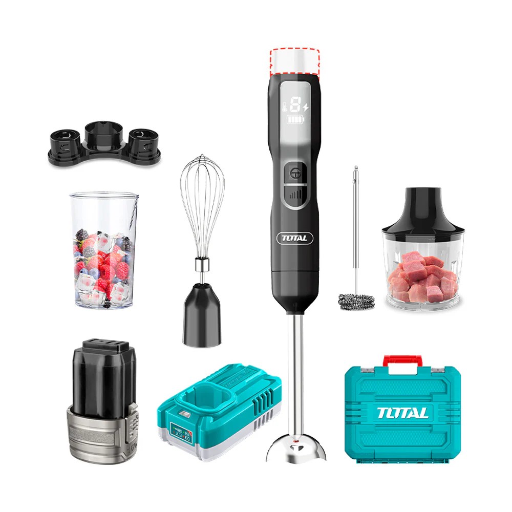 [TJB056K] TJB056K Licuadora de mano 16V con 5 velocidades , con accesorios, batería y cargador TOTAL
