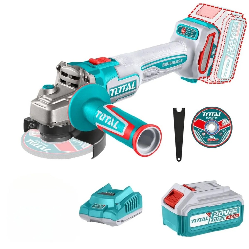 TAGLI261522 Amoladora BRUSHLESS 20V, con 2 Batería y en MALETA ECONOMICA TOTAL
