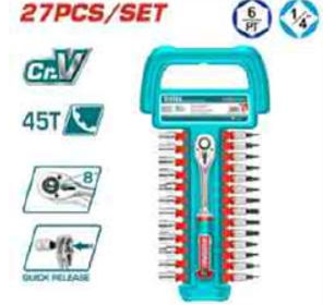 THT141271 Jgo x 27pcs Dados 1/4" con chicharra TOTAL