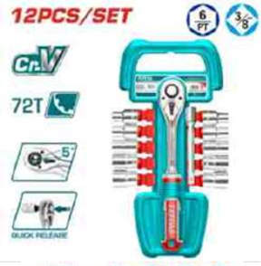 THT381121 Jgo x 12pcs Dados 3/8" con chicharra TOTAL