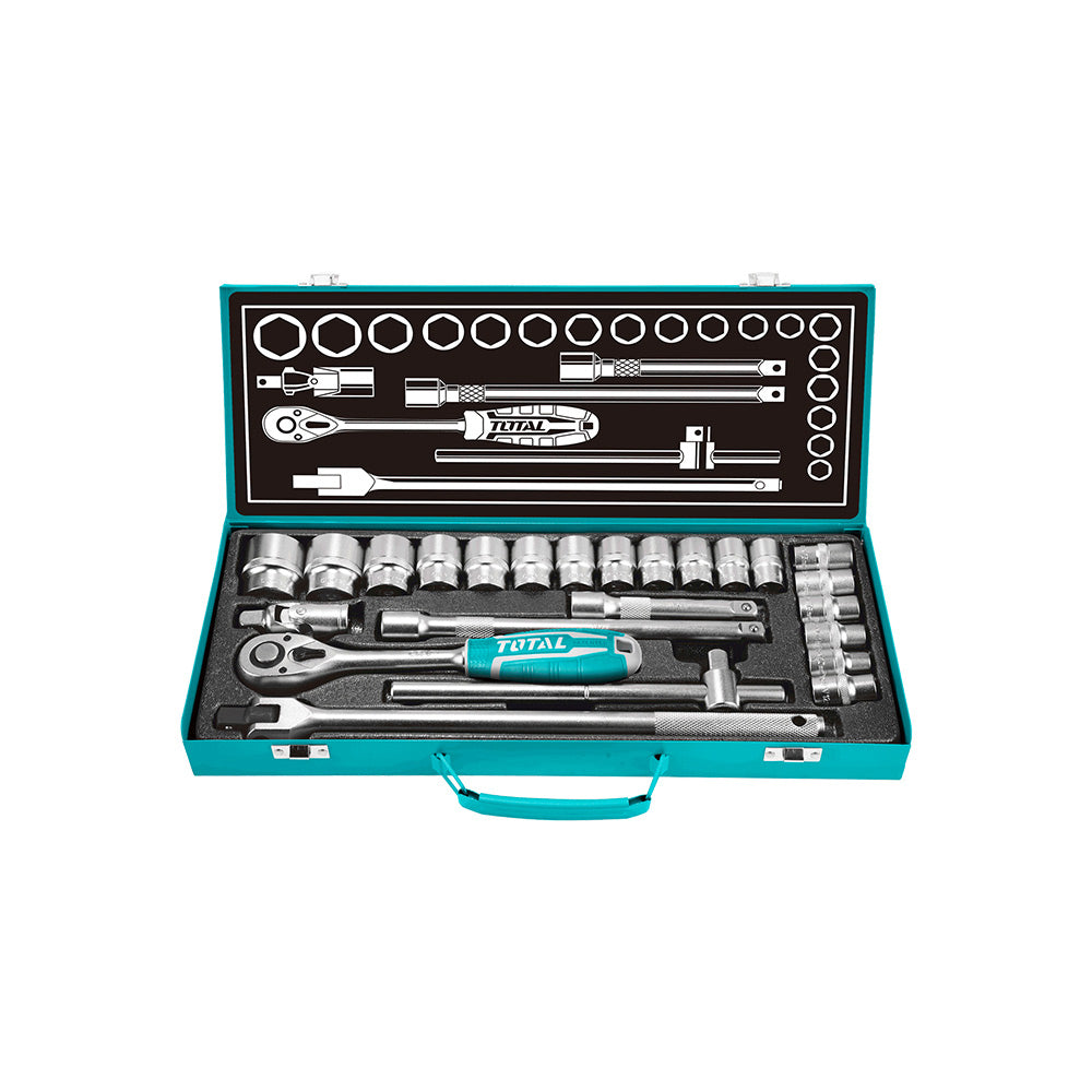 [THT121242] THT121242 Jgo x24pcs Dados 1/2" en maleta de metal TOTAL