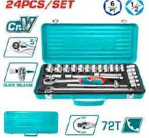 THT121242 Jgo x24pcs Dados 1/2" en maleta de metal TOTAL