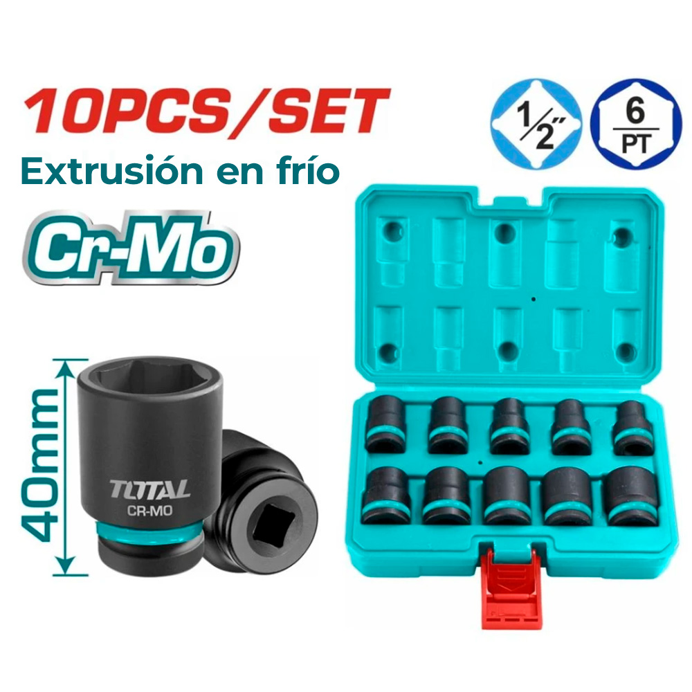 [THISTD12101] Thistd12101 Jgo. 10 pcs Dados de  Impacto 1/2" TOTAL